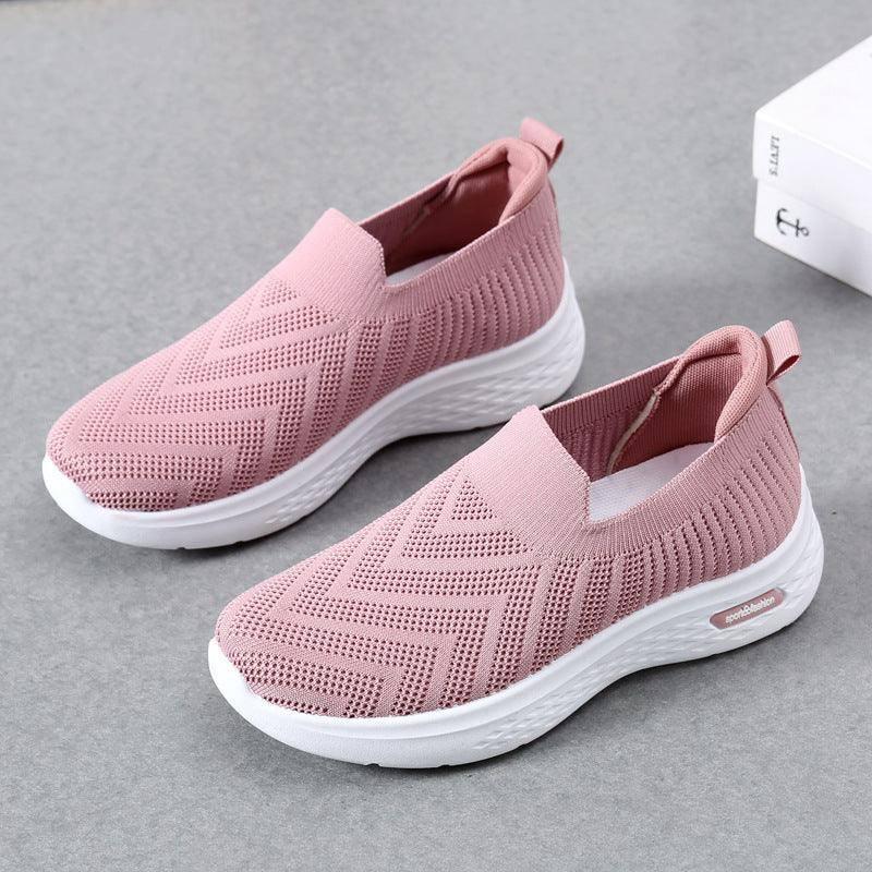 Casual Mesh Shoes Sock Slip On Flat Shoes For Women Sneakers-Pink-13