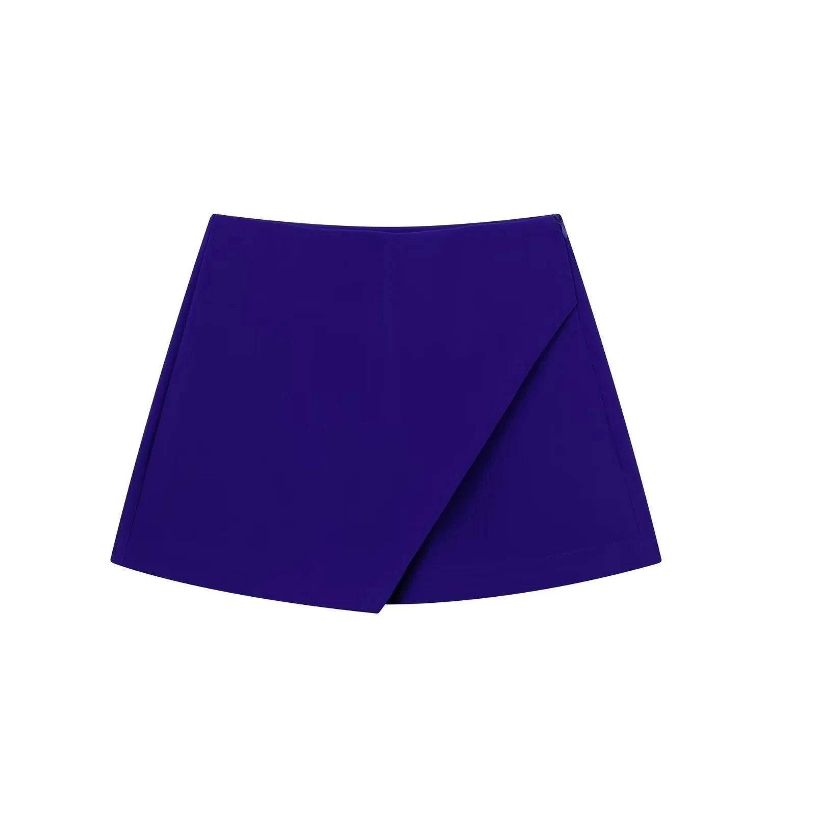 Casual Mini Asymmetrical Skirts Shorts-Blue-6