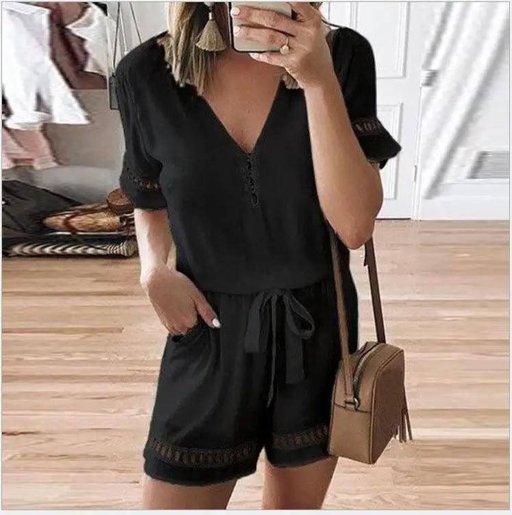 Casual pants fashion jumpsuit-Black-5