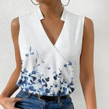 Casual Printed Tops Summer V-neck Sleeveless T-shirt Womens-Figure 3-3