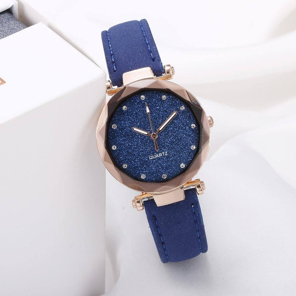 Casual Women Romantic Starry Sky Wrist Watch Leather-Blue-12