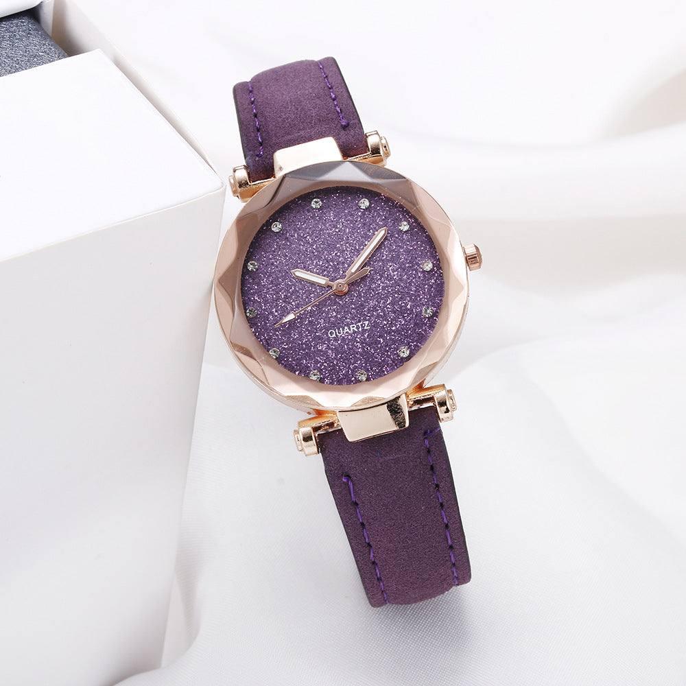 Casual Women Romantic Starry Sky Wrist Watch Leather-Purple-15