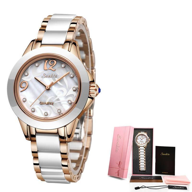 Ceramic Ladies Watches Exquisite High-end Watches-Rose gold white-4