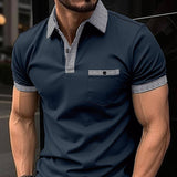 Checkered Men's Sports Polo Shirt 0 LOVEMI  Navy Blue S 