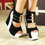 Chic Black & Pink Strappy Wedge Heels | Trendy Footwear-Black-2