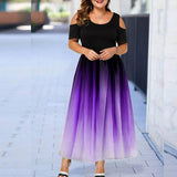 Deenor Plus Size Women Dresses Evening Party Slim Dress Gradient Off-shoulder Ruffles Vestidos 2021 Summer Brand New-purple-8