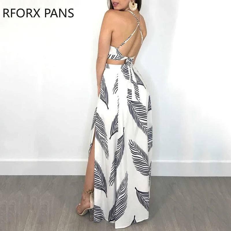 Chic Feather Print Maxi Dress for Trendy Summer Style-3