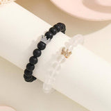Chic Frosted & Black Bead Bracelet with Charm-White Black-6