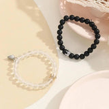 Chic Frosted & Black Bead Bracelet with Charm-White Black-7