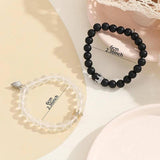 Chic Frosted & Black Bead Bracelet with Charm-White Black-8
