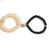 Chic Frosted & Black Bead Bracelet with Charm-White Black-9