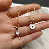 Chic Heart & Key Pendant Necklaces for Couples-White-1