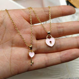 Chic Heart & Key Pendant Necklaces for Couples-Pink-3