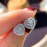 Chic Heart-Shaped Diamond Earrings - Elegant Jewelry-White-1