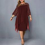 New Elegant Lace Plus Size Dresses Women Hollow Out Oversize Dress Loose Casual Vestidos De Fiesta Midi Robes Femme-5