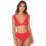 Chic Polka Dot High-Waisted Bikinis for Timeless Beach Style-Red-2