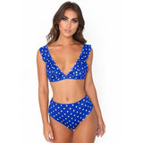 Chic Polka Dot High-Waisted Bikinis for Timeless Beach Style-Blue-3