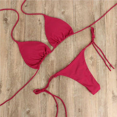 Chic Red Bikini Set: Trendy Swimwear for Stylish Beach Days-Wine Red-3