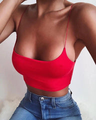 Chic Solid Color Crop Tops for Versatile Wear-Red-3