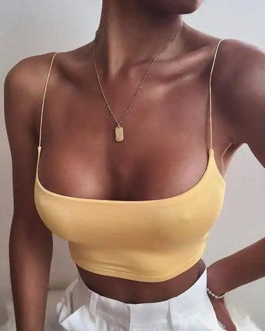 Chic Solid Color Crop Tops for Versatile Wear-Yellow-4