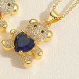 Chic Teddy Bear Pendant Necklaces | Colorful Gemstone-Royal Blue-5