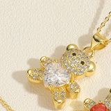 Chic Teddy Bear Pendant Necklaces | Colorful Gemstone-White-6