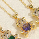 Chic Teddy Bear Pendant Necklaces | Colorful Gemstone-Purple-7