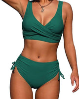 Chic Twist-Front Bikini: Trendy Beachwear Essentials-Green-3