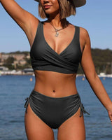 Chic Twist-Front Bikini: Trendy Beachwear Essentials-Black-4