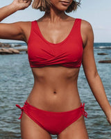 Chic Twist-Front Bikini: Trendy Beachwear Essentials Bikinis LOVEMI  Red S 
