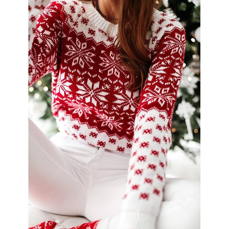 Christmas Elk Long Sleeve Knitted Sweater-1 White-13
