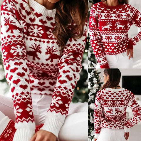 Christmas Elk Long Sleeve Knitted Sweater-1