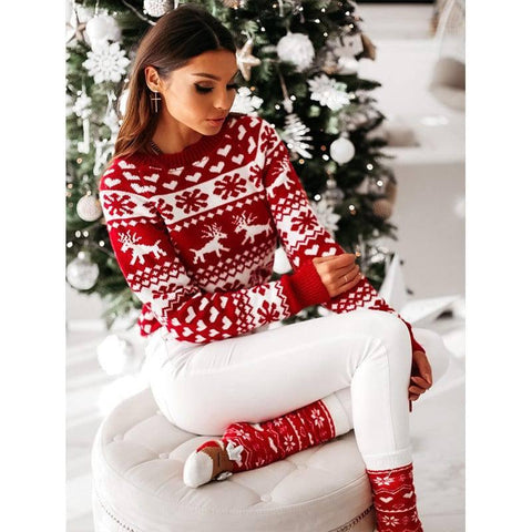Christmas Elk Long Sleeve Knitted Sweater-2