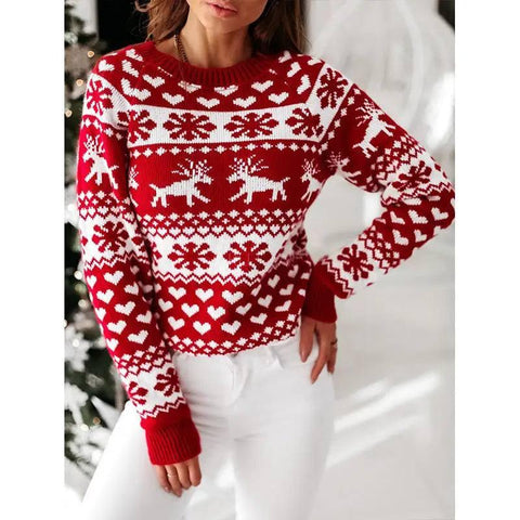 Christmas Elk Long Sleeve Knitted Sweater-2