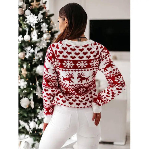 Christmas Elk Long Sleeve Knitted Sweater-4