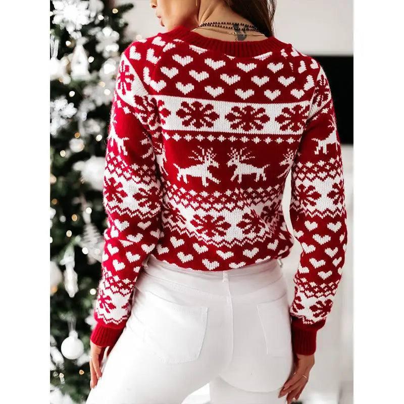Christmas Elk Long Sleeve Knitted Sweater-5