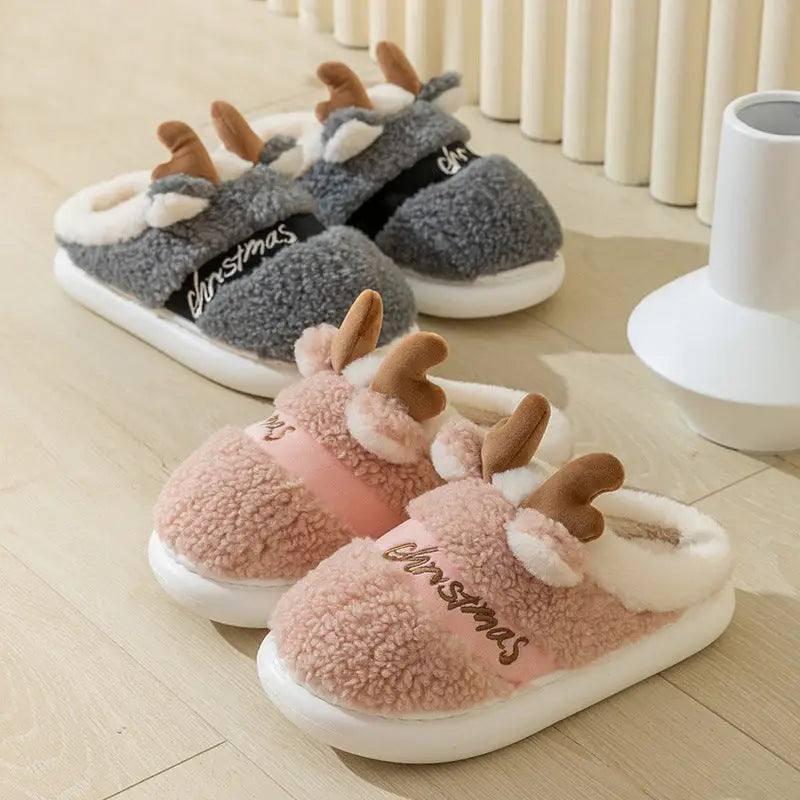 Christmas Shoes Winter Home Slippers Elk Soft Cozy Bedroom-3