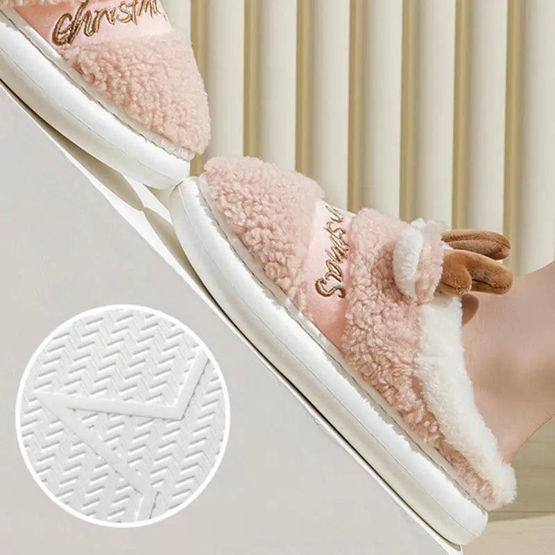 Christmas Shoes Winter Home Slippers Elk Soft Cozy Bedroom-6