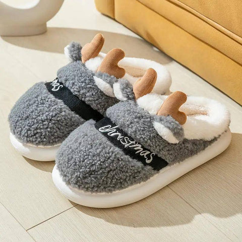 Christmas Shoes Winter Home Slippers Elk Soft Cozy Bedroom-Grey-8