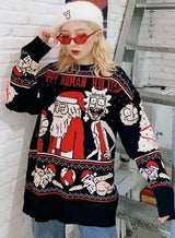 Christmas sweater couple loose jacquard sweater-Red-1