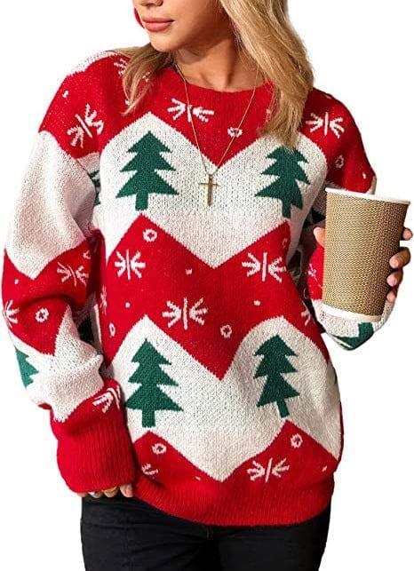 Christmas Tree Jacquard Women's Casual Long-sleeved Sweater-2