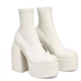 Chunky Boots Fashion High Heel Shoes With Side Zipper Women-3