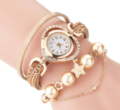 Circle Ladies Pearl Bracelet Watch Fashion Love Diamond-MILK WHITE-1