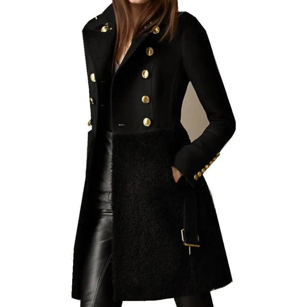 Classic Double-Breasted Black Coat-Black-2