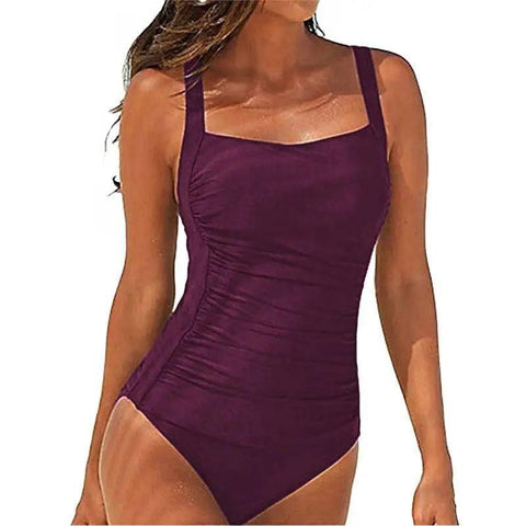 Classic Elegance One-Piece Swimsuit-WineRed-4
