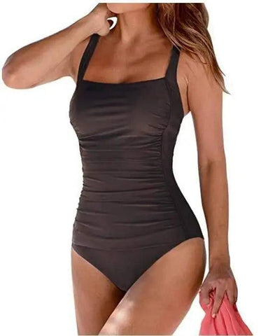 Classic Elegance One-Piece Swimsuit-Brown-5