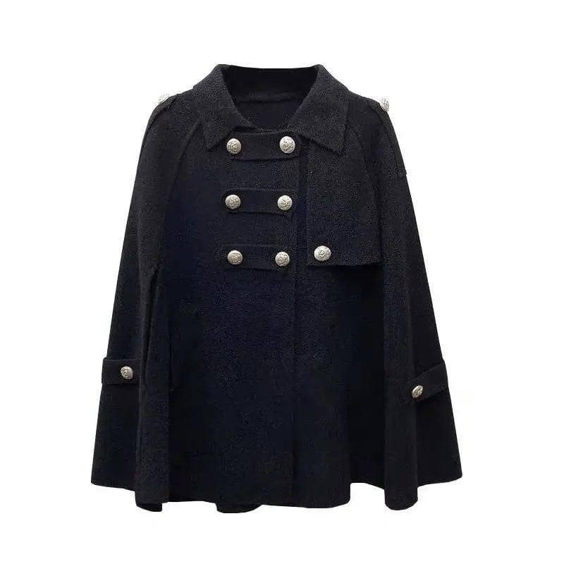 Coat Cloak Women Loose Fashion Double Breasted-Black-1