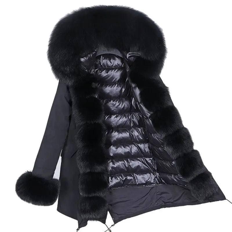 Coat Fur With Detachable Inner Liner Placket-Blackblackblack-6