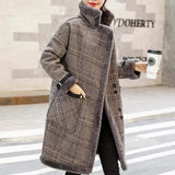 LOVEMI Coats Lattice / XL Lovemi -  Korean temperament plus velvet thick mid-length woolen coat