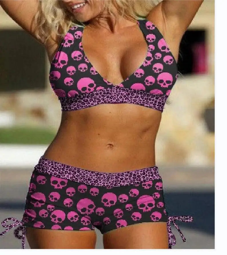 LOVEMI - Conservative Bikini Ladies Skull Print Resort Swimsuit